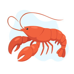 Bright lobster illustrated in modern flat style, lobster presented with bold claws and clean shapes, vibrant seafood concept