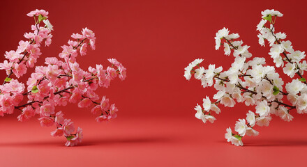 Floral branches on red backdrop