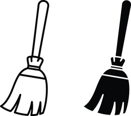 Two brooms one outlined vactor black and white one solid black icon cleaning tool