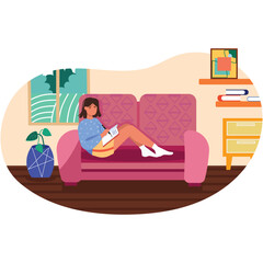 Woman writing in notebook on sofa at home vector