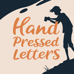 Hand pressed letters with a silhouetted figure holding a coffee cup