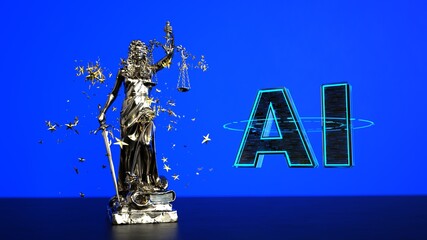 3D illustration Lady Justice Statue Stardust EU AI Act.