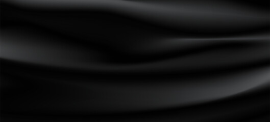 3d soft black waves background. Dark silk crumples. Elegant minimalistic satin ripples backdrop. 3d render illustration. 3D Illustration