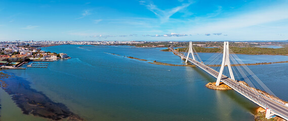 Aerial panorama from the bridge near Portimao in the Algarve Portugal