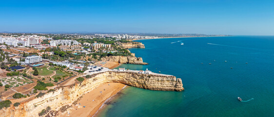 Aerial panorama from the little church  Nossa Senhora da Rocha in Armacao de Pera in the Algarve Portugal