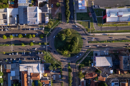 Beautiful aerial view of Palmas city modern skyline buildings and streets on a summer day. The newest capital in Brazil. Concept of architecture, urban, modern, travel, tourism, destinations.