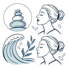 Tranquil spa scene featuring women s profiles zen stones and natural elements