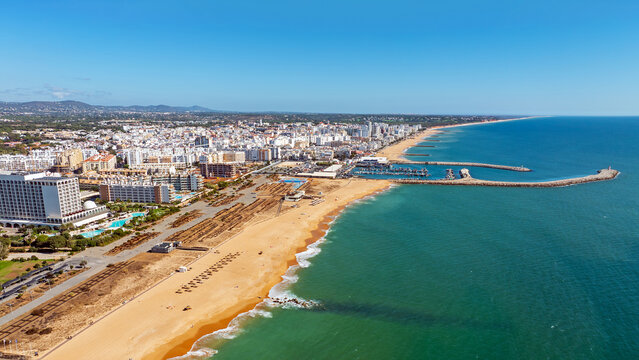 Aerial panorama from the harbor and city Vilamoura in the Algarve Portugal