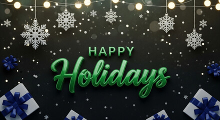 Happy holidays festive greeting with gifts and decorations