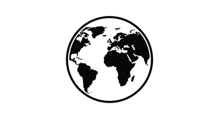 A striking circular design showcases a world globe in black and white silhouette