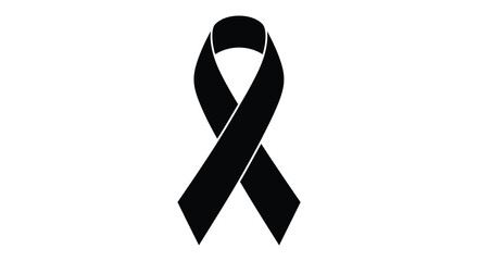 A simple black ribbon elegantly curves and folds creating a poignant symbolic representation silhouette