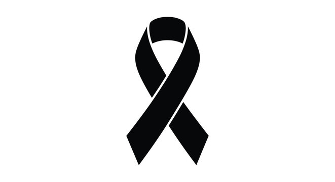 A stark black ribbon symbol representing awareness remembrance and support a powerful silhouette