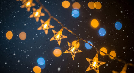 Fototapeta premium Star shaped fairy lights against a transparent background