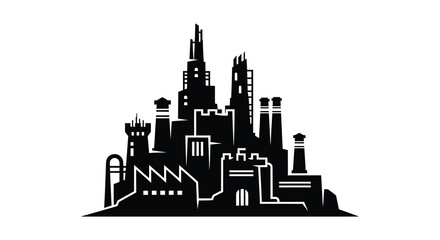 Obraz premium Dramatic black cityscape with unique architectural elements and a striking silhouette