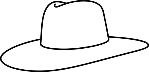 Minimal outline of a classic wide-brim hat drawn with one elegant continuous line