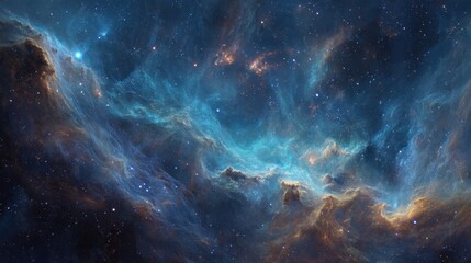 Obraz premium Vibrant blue and orange nebula with countless stars in deep space