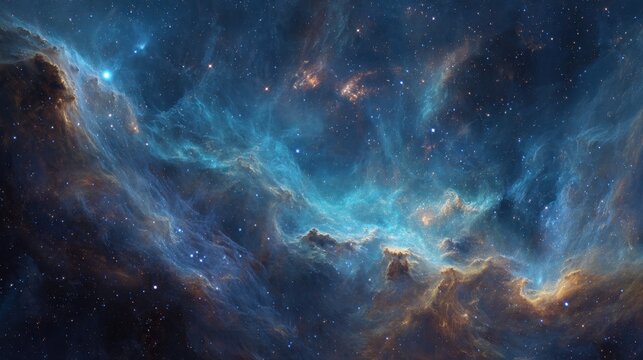 Vibrant blue and orange nebula with countless stars in deep space