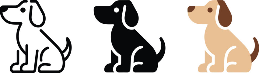 Dog icon outline vector sitting pose minimalist monochrome drawing illustration simple line art