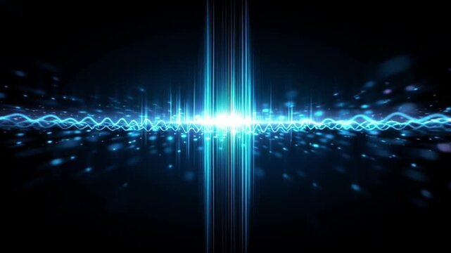 Bright blue light pulses forming a wave like pattern emanating from a central point against a dark background