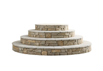 Stone circular steps platform with multiple ascending tiers, isolated on a transparent background