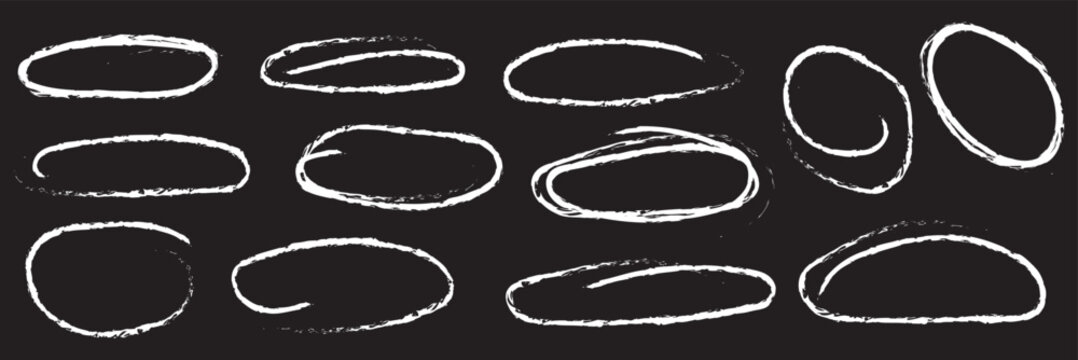 Set of hand drawn red doodle ellipses. Bright red scribble ovals and bubbles to circle and highlight text. Collection of different brush drawn black circles. Marker round elements isolated on white