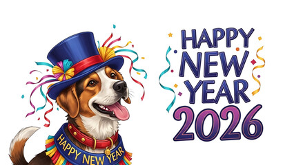 Festive Dog Celebrates Happy New Year 2026 with Joy