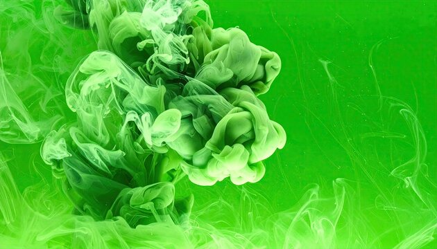 Vibrant green ink cloud swirling in water abstract motion background.