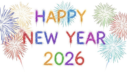 Sparkling Fireworks Celebrate Happy New Year 2026, a Cheerful Illustration