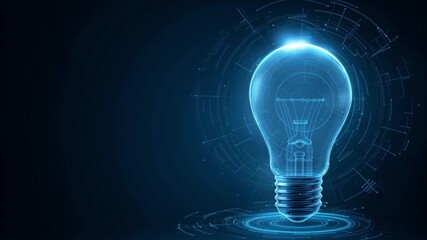 Glowing lightbulb illustration symbolizes innovation inspiration and bright ideas on a dark blue futuristic background - Powered by Adobe