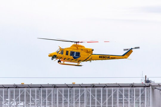 Rescue Helicopter on Building Helipad