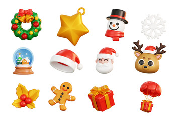 Christmas 3D PNG Illustration – Festive Holiday Elements, Winter Decorations, Gift Boxes & Snow Effects Transparent Background