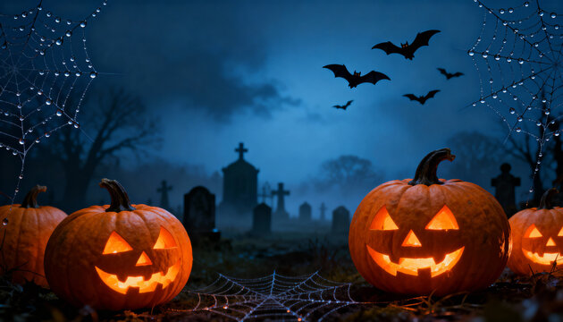 halloween background with pumpkin and bats