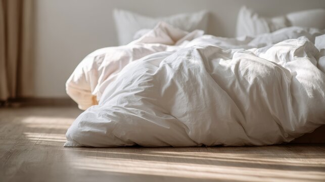 Cozy white bedding in sunlit room - Powered by Adobe