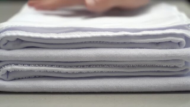 Three Folded White Linen Sheets Neatly Stacked on a Flat Surface