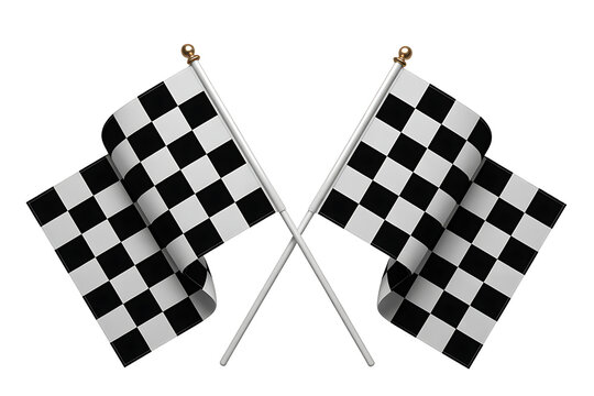 Two checkered flags crossed isolated on white background