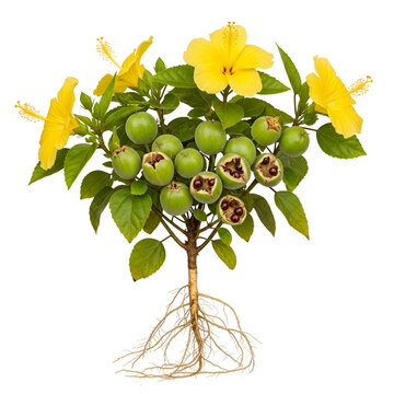 Bala moola mature plant with roots and hibiscus flowers