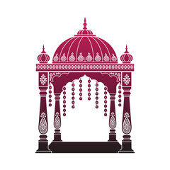Ornamental Indian Wedding Mandap Arch with Hanging Decor &ndash; Gradient Vector Illustration