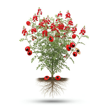 Gunja mature plant with roots red flowers and red seeds