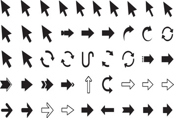 Mega set of black arrow and cursor icons vector collection. Modern simple digital interface symbols isolated.