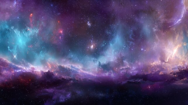 Colorful cosmic nebulae and starry expanse. Amazing universe background for scientific concept or space exploration. Vibrant galactic art.