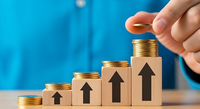 Steady Incremental Financial Growth Represented by Stacking Gold Coins