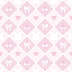 A cute pastel coquette seamless pattern featuring soft ribbons, bows, hearts, and delicate decorative elements. Perfect for gift wrapping, scrapbook paper, stationery design, textile prints, and girly
