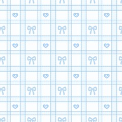 A cute pastel coquette seamless pattern featuring soft ribbons, bows, hearts, and delicate decorative elements. Perfect for gift wrapping, scrapbook paper, stationery design, textile prints, and girly