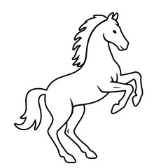 Horse silhouette, side view. Isolated outline element of rearing, jumping, trotting, horse on white background. Vector linear icon, logo, illustration.
