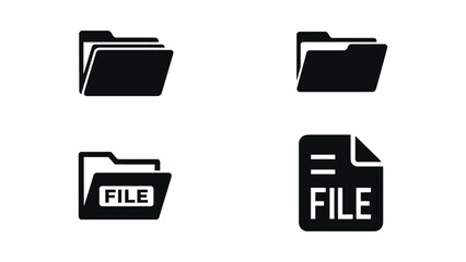 Four black file icons on a white background in a simple vector style