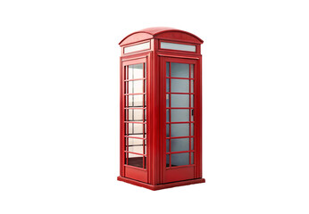 Traditional red telephone box with curved top and window panes, vintage communication symbol, isolated on a transparent background