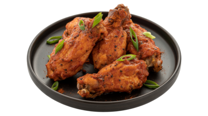 Savory chicken wings plated, garnished with scallions, perfect appetizer for your restaurant menu