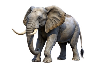 Fototapeta premium African elephant with large tusks and ears, isolated on a transparent background