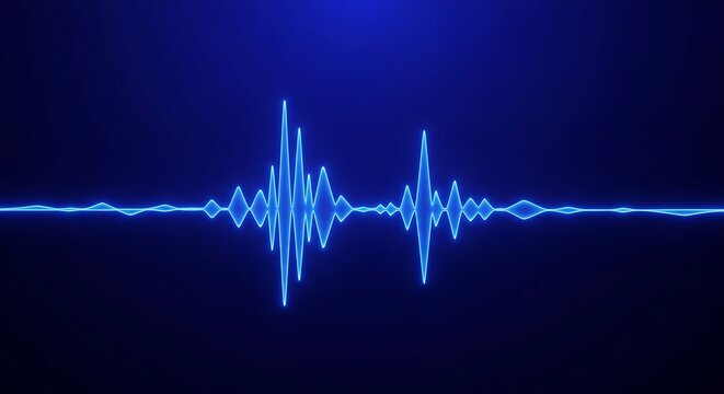Vibrant blue neon sound wave visualization on a dark background representing audio