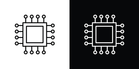 Computer microchip icon design element. Linear style vectors